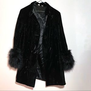 Vintage Black Velvet Feather Trim Opera Coat